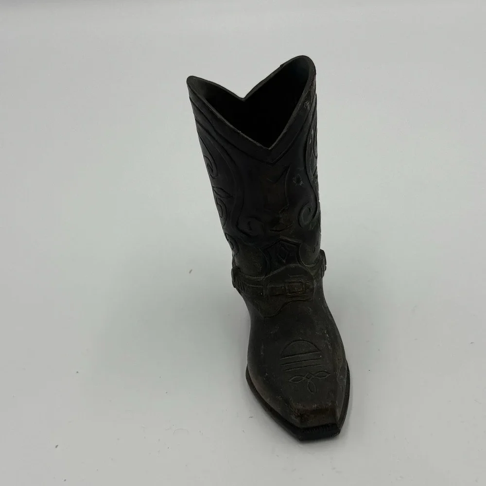 Vtg Cowboy Boot Match Toothpick Holder Brass Western Decor Figurine Trophy Craft